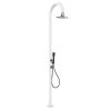 Doccia Bianca Luna In Alluminio Acqua Calda e Fredda Sined. Con Miscelatore Per La Temperatura e Per Il Lavapiedi, Soffione Led e Doccino. Doppio Attacco Acqua, Inferiore e Laterale, Installabile Sia Internamente Che Esternamente All'abitazione.
