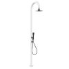 Doccia Bianca In Alluminio Sensor Con Soffione 3 Getti Per Interno Ed Esterno. Doppio Attacco Acqua, Inferiore e Laterale. Posizionabile All'esterno o All'interno Della Abitazione. Con Doccino Mobile. Per Tutti Gli Esterni Ed Il Bagno Di Casa.