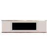 Mobile Per Camino In Legno Grigio Chiaro Predisposto Per Inserto Elettrico Sined Amiata 180. Realizzato In Legno Finitura Struttura e Ante In Sian Grey, Piano e Base In Rovere. Design Che Ben Si Adatta a Tutti Gli Ambienti, Casa, Ufficio, Rappresentanza.